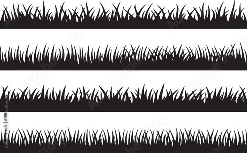 Grass border collection vector silhouette isolated on transparent background nature element for outdoor scenes.