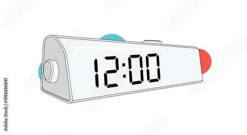Modern digital alarm clock displaying twelve o clock in bold black numbers with simple colorful background accents for time management concept.