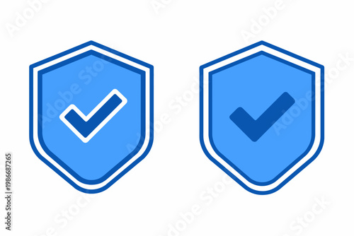 Two blue shield icons with checkmarks security and validation symbols
