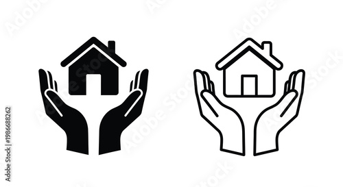 Hands gently cradling house icons depicting protection and home security concepts