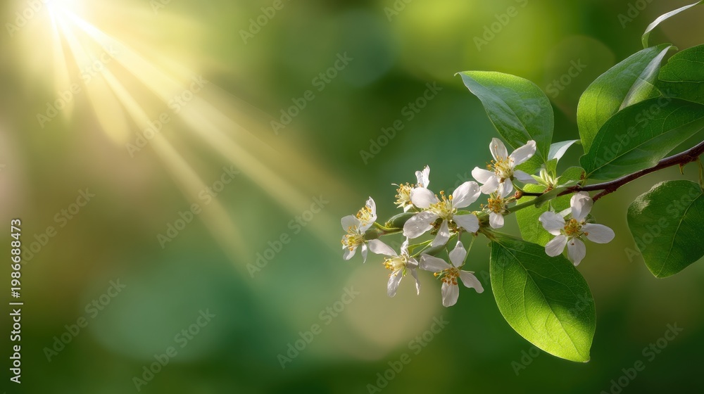 Naklejka premium Elegant Blossom Branch in Soft Light with Green Blur Background
