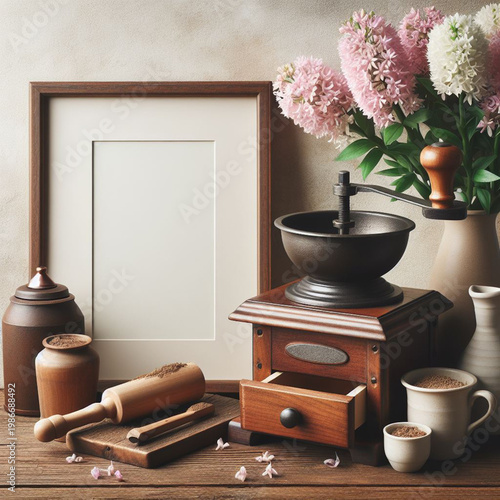 still life with coffee and flowers