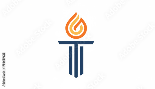 Torch logo icon with flame above column design for fire safety, education, and energy branding featuring ignite, power, torchlight with burning and