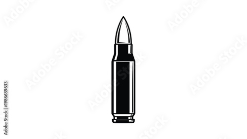 Single rifle bullet illustration in black and white shown from a front profile view for hunting or military concept graphics.