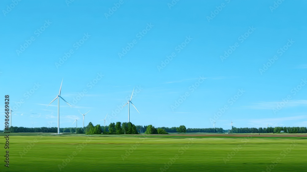Obraz premium Expansive Landscape with Wind Turbines and Clear Sky Above