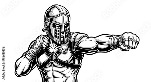 Gladiator style warrior delivering a punch in dynamic vector illustration
