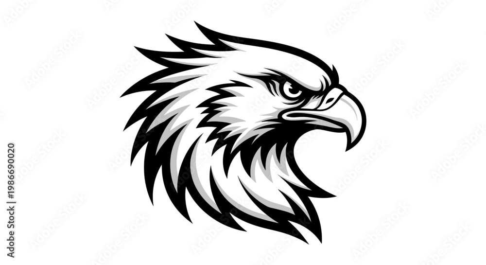 Obraz premium Eagle head illustration aggressive profile black and white isolated design