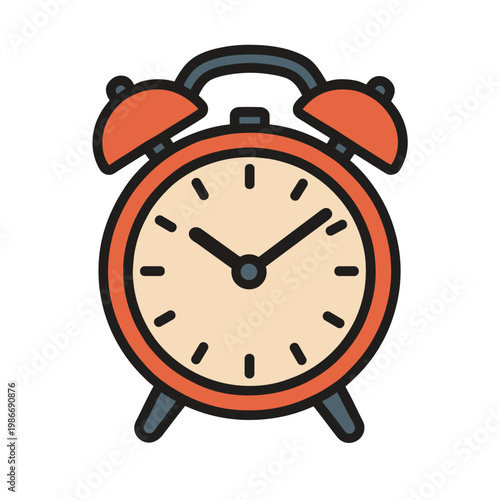 Cute Cartoon Red Alarm Clock with Bell Tops and Clock Face for Time and Morning Routine