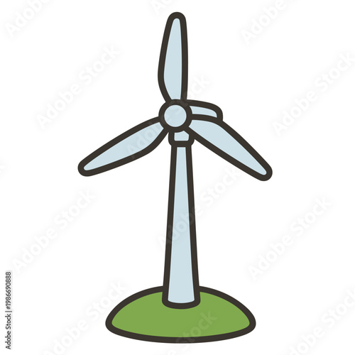 Cute Cartoon Wind Turbine with Spinning Blades for Renewable Energy and Ecology