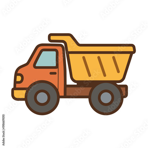 Cute Cartoon Orange Dump Truck with Yellow Cargo Bed for Construction and Kids