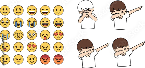 Emojis and Cartoon Character Poses, Fun Expressions and Dab Gesture for Playful Illustrations