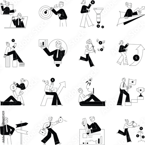 Pack of Business and Finance Doodle Style Illustrations 
