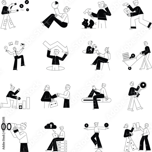 Set of Finance and Economy Doodle Style Illustrations 
