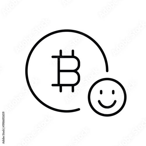 Bitcoin and smiley face. Customer satisfaction in cryptocurrency accounts use. Pixel perfect, editable stroke vector icon