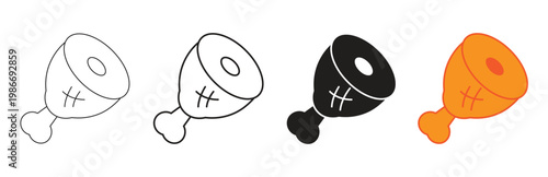 A simple and stylized vector set featuring ham hock icons in outline black solid and orange variations for versatile food and cooking related graphic design applications.