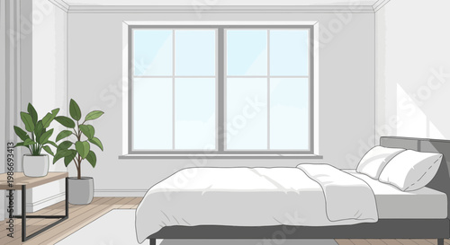 Bed with white sheets and pillows 3.