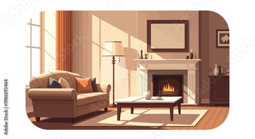 Brown Sofa with Colorful Pillows.