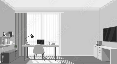 Modern Home Office Workspace Setup Interior.