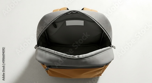 Open Gray Backpack with Empty Main Compartment