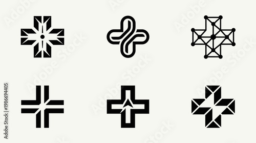 Set of medical cross symbols in various styles on a white background