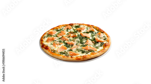 Freshly baked salmon pizza with dill and cheese