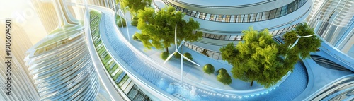 An illustrative 3D model of a futuristic sports arena powered by renewable energy sources  ,3D style