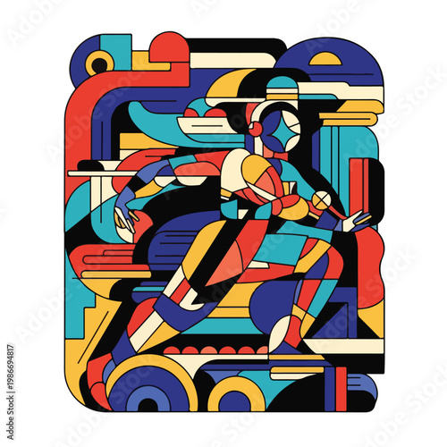 A colorful abstract artwork of a running athlete