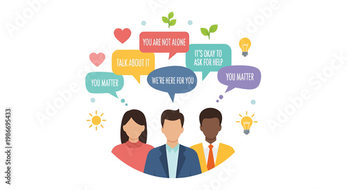 Diverse people, teamwork, communication icons, business collaboration, colorful motivation