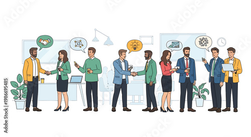Business people, office workers, colleagues, team, communication, collaboration, flat design, vector icons