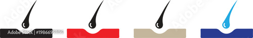 Hair follicle icons showing skin interaction in different colors and styles on background.