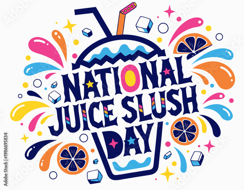 National Juice Slush Day Cartoon Vector Art, Colorful Slushy Drink Isolated on White