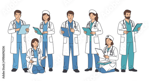 Medical professionals in lab coats standing.