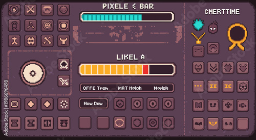 Pixel Art Game Interface Elements and Icons.