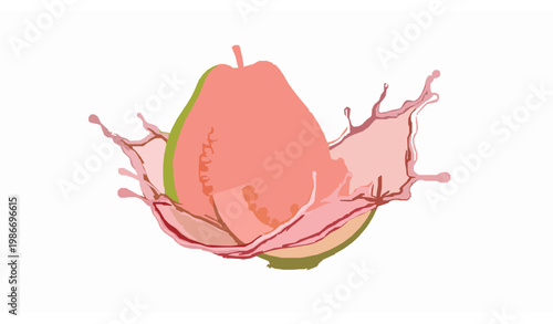 Pink guava with juice splash – fresh tropical fruit vector illustration