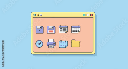 Retro Computer Window with Icons.