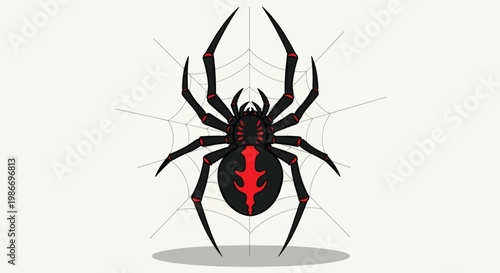 Black Widow Spider on Web Illustration.