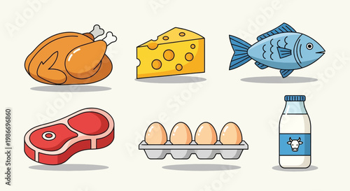 Collection of Healthy Protein Food Icons.