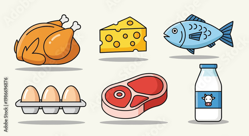 Collection of Healthy ProteinRich Food Icons.
