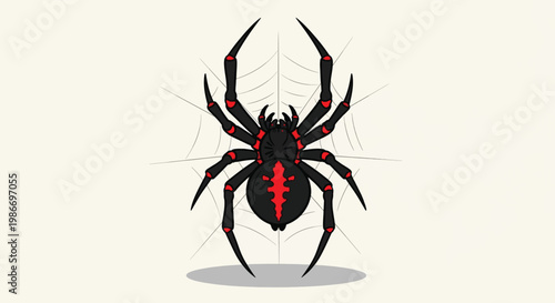 Illustration of a Black Widow Spider with Red Hourglass Marking.