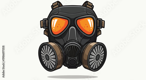 Illustration of a futuristic gas mask with orange lenses.