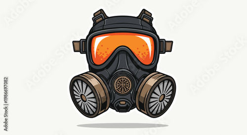Illustration of a stylized gas mask with orange lenses.