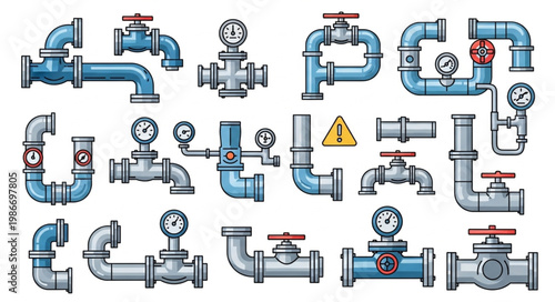Collection of Various Pipe Fittings and Valves for Plumbing Systems.