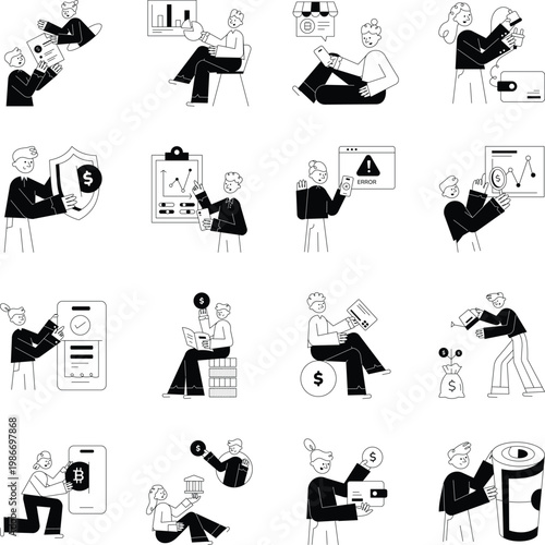 Collection of Fintech and Money Doodle Style Illustrations 

