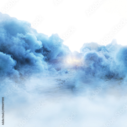Ethereal Blue Fog with Soft Glowing Light Isolated on White Background
