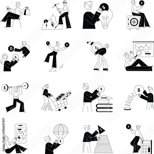 Set of Finance and Money Doodle Style Illustrations 
