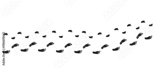 Black icon symbol illustration of large adult male footprints alongside tiny baby footprints on a wide panoramic background, representing fatherhood