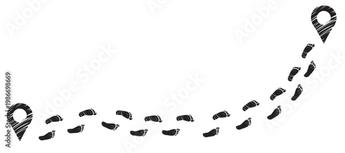 Cartoon vector illustration of a winding path of human footprints representing a goal-oriented journey, progress, and achievement of success