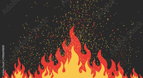 Flames burning with sparks flying high.