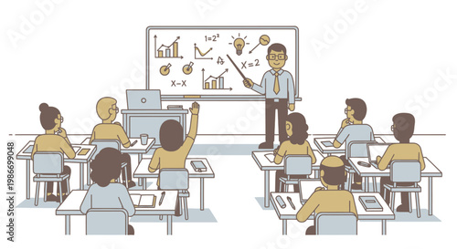 Students sitting at desks in classroom.