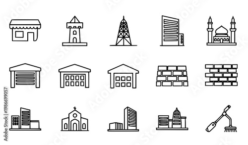 Bild auf Leinwand Minimal thin line architecture icon set with buildings city and urban structure